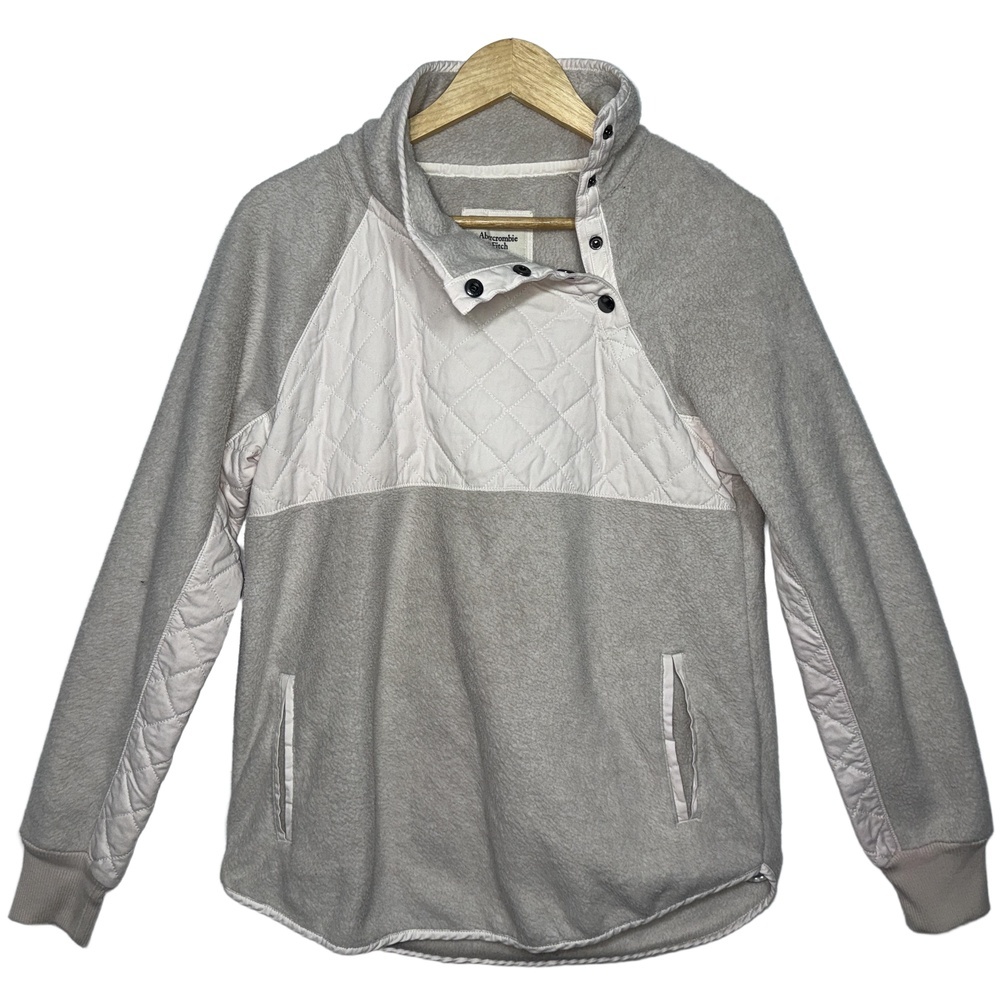 Abercrombie & Fitch Gray White Ribbed Quilted Fleece Collared Teddy Jacket Sz M